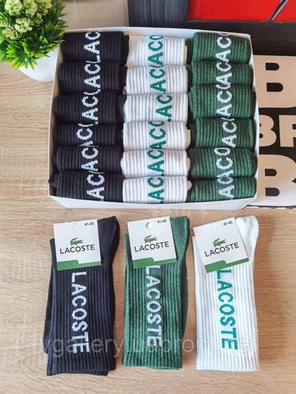 Подарунковий набір шкарпеток Lacoste на високій резинці у фірмовій коробці, шкарпетки Лакоста - 5 шт.на вибір