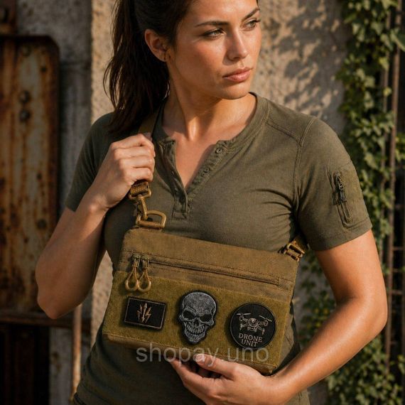 Тактична сумка через плече Cordura 1000D койот, 30×18 см, водонепроникна, з патч‑панеллю, 4 кишені | Зображення 6