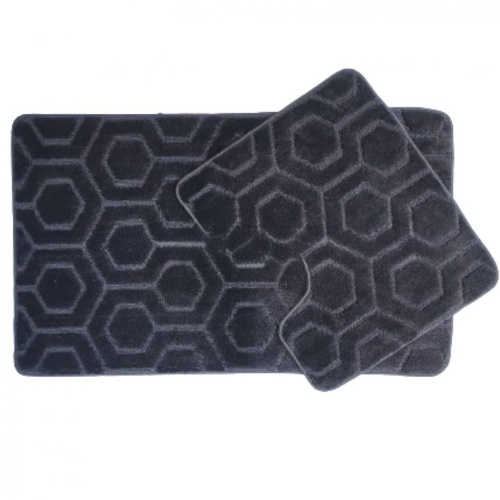 АКЦІЯ Набір килимків для ванної 2шт 50*60см+60*100см Соти Standard сірий + Фіранка PEVA Дариана