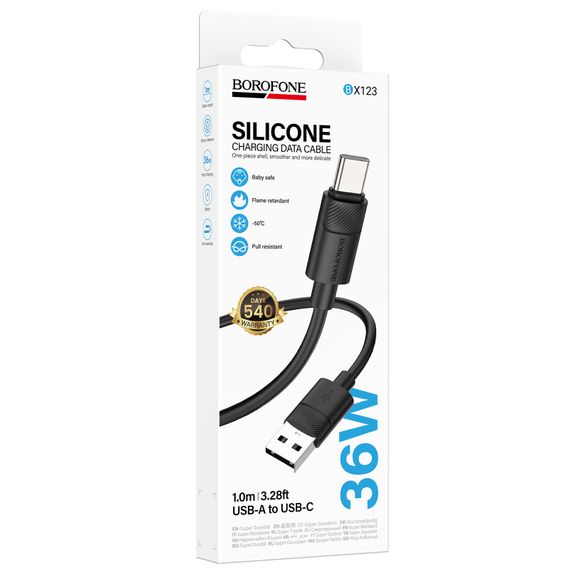 Дата кабель Borofone BX123 Leya USB to Type-C 36W (1m) Black | Зображення 2