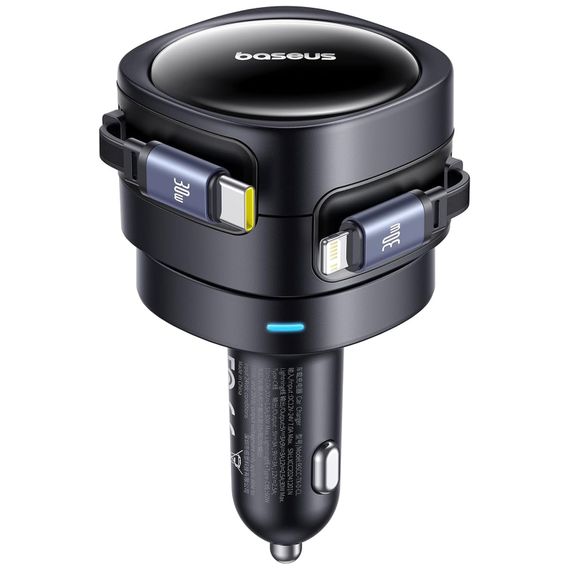 АЗП Baseus Enjoyment Max PD60W with retractable cables (1USB-C/1L) (C00035507121) Cosmic Black | Зображення 1