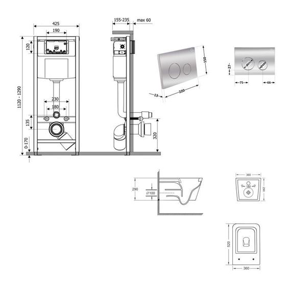 Готове рішення Qtap для ванної кімнати: підвісний унітаз Crow Ultra Quiet 520×360×290 + комплект інсталяції Nest 4 в 1 (кругла | Зображення 1