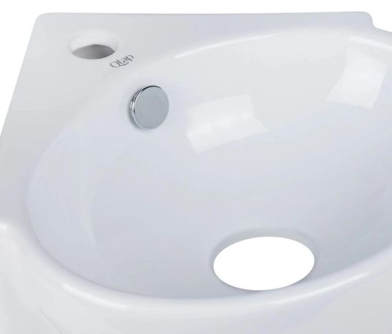 Комплект Qtap Leo N: Раковина підвісна кутова овальна 380x360x130 мм WHITE + Донний клапан PU02O (QT11115010WN47331) | Зображення 5