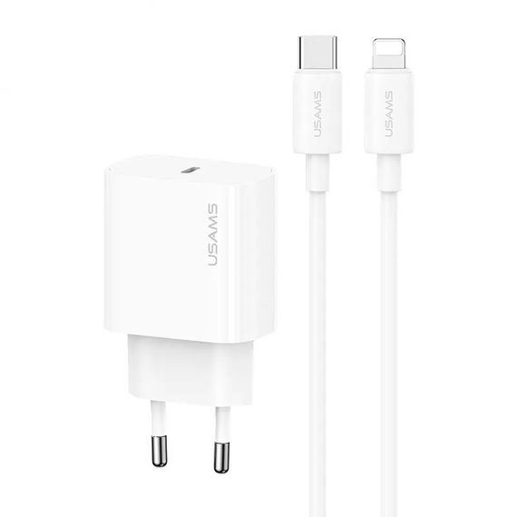 СЗУ Usams US-CC226 Kit-Yi Ser. 20W (1USB-C) + кабель Type-C to Lightning White