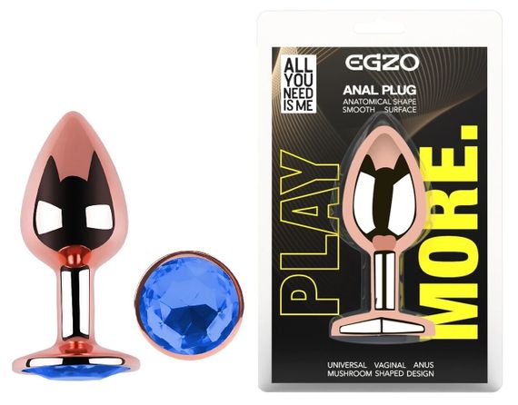 Анальная пробка EGZO Rose Gold с голубым кристаллом, металлическая, размер S Sex Aura