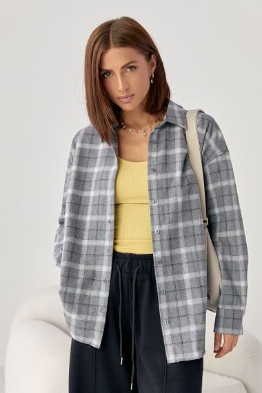 Клітчаста сорочка на ґудзиках із опущеними проймами - сірий цвет, M (є розміри) | Зображення 4