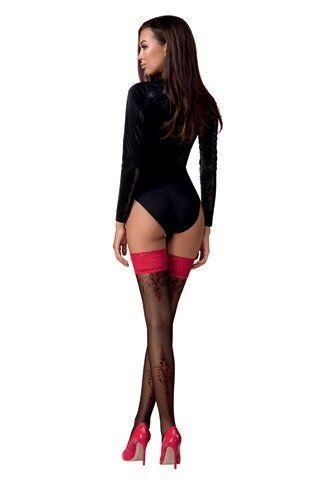 Панчохи Passion ST120 5 black-red, на ажурній силіконовій резинці, вишуканий декор та люрекс sexstyle | Зображення 1