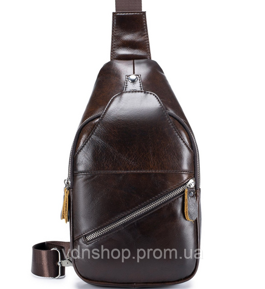 Мужской кожаный рюкзак на одно плечо 18х32х7, сумка-слинг для города TIDING BAG MK03983 коричневая | Зображення 1