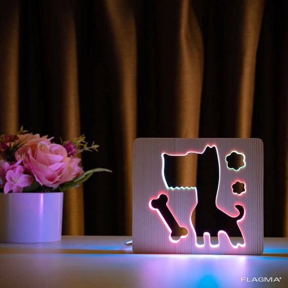 Светильник ночник ArtEco Light из дерева LED "Пес и косточка" с пультом и регулировкой... | Зображення 1