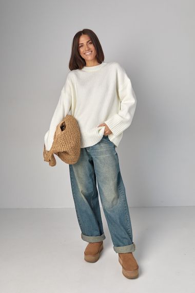 Жіноча в'язана кофта oversize - молочний цвет, ONE SIZE (є розміри) | Зображення 2