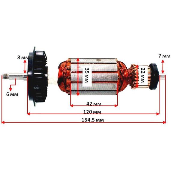 Якір шліфувальна машина кутова Бош PWS 680 оригінал 1619P01844 (35х154.5 посадка 6мм різьба) | Зображення 3