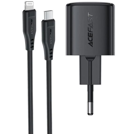 СЗУ Acefast A118 PD30W GaN (1USB-C) + кабель Type-C to Lightning Black