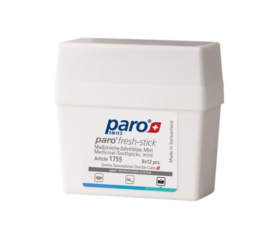 Медичні зубочистки paro® FRESH-STICKS, дерев’яні, середнього розміру, з м’ятним смаком, 1 уп. x 96 шт.
