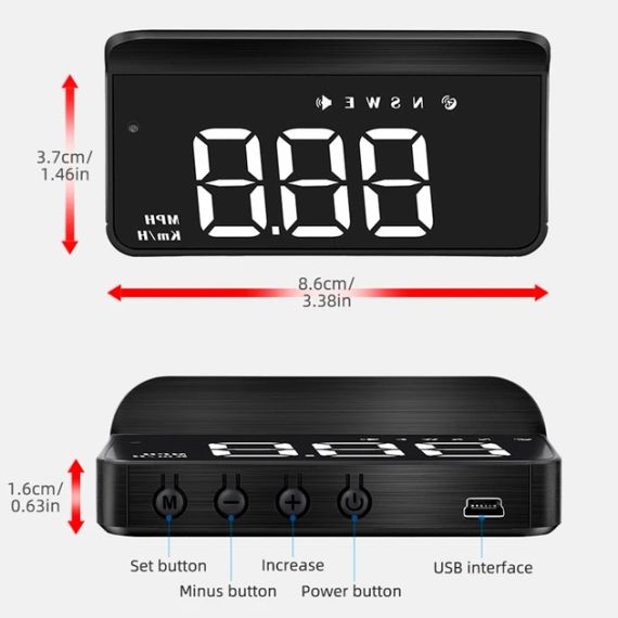 Спіметр бортовий проєкційний HUD-M1 Білий, Білий проєкційний дисплей на лобове скло, цифровий | Зображення 1