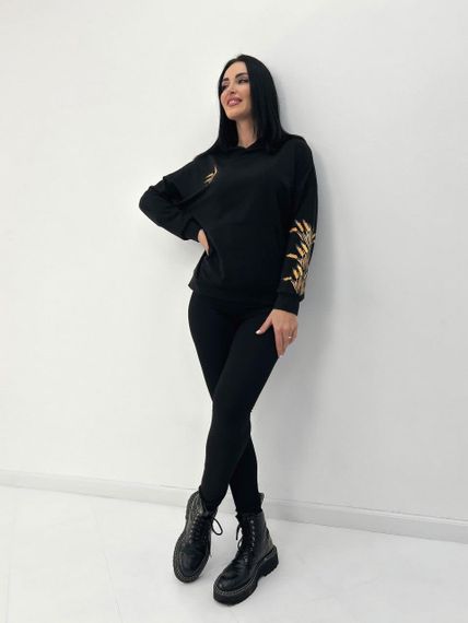 Женское весеннее худи с принтом колоски GF4195 цвет черный, размер 46/48 | Зображення 2