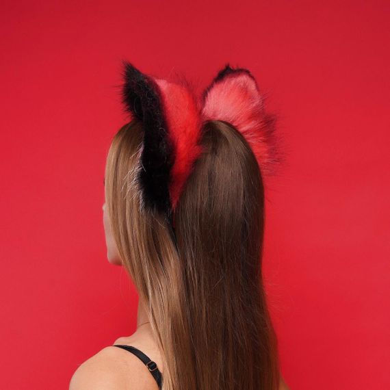 Хутряні вушка кішки триколірні: Червоний, чорний, білий OKOVA Sex Aura | Зображення 2