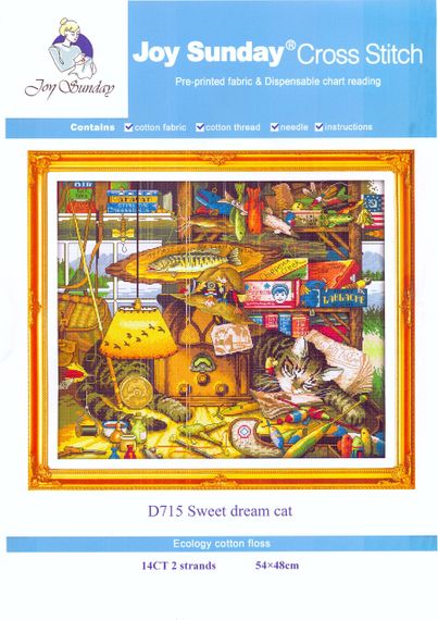 Набор для вышивания крестиком по нанесённой на канву схеме "Sweet dream cat". AIDA 14CT printed, 54*48 см | Зображення 1