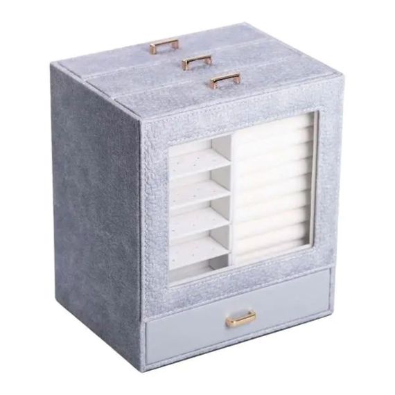 Скринька для прикрас з еко шкіри 3 яруси органайзер для ювелірних виробів HP-5-16G | Зображення 4