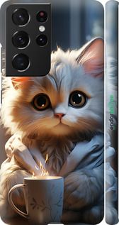 Чохол на Samsung Galaxy S21 Ultra (5G) Білий кіт "5646m-2116-2448"