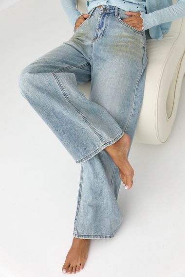 Джинси Wide leg з ефектом бруду - блакитний цвет, S (є розміри)