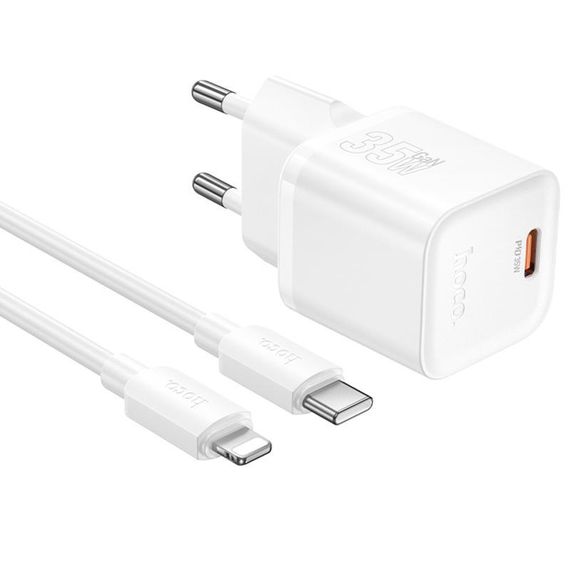 СЗУ Hoco N66 Ingenious PD35W (1USB-C) + кабель Type-C to Lightning White | Зображення 1