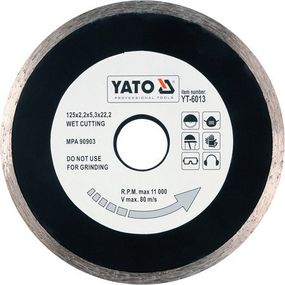 Диск алмазный сплошной Ø-125x5,3x22,2мм H-2,2мм мокрый рез YATO YT-6013