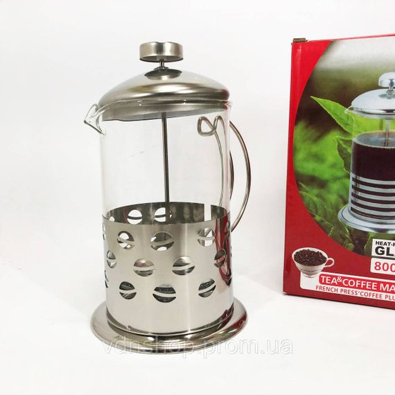 Френч-пресс с силиконовым кольцом Unique UN-1153 0.8 л, Многоразовый френч-пресс с поршнем JY-12 | Зображення 2