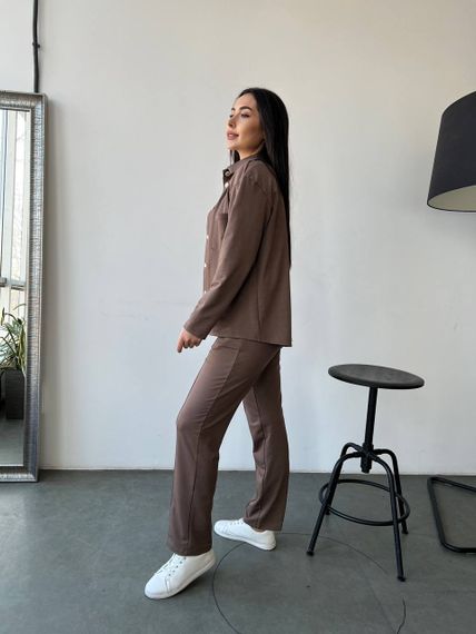 Женский костюм тройка рубашка+футболка+брюки трикотажный NB23007 размер 46/48 цвет капучино | Зображення 1