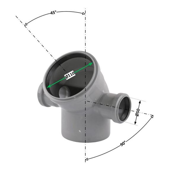 Коліно 2 пл 110x110х45+ 2х50х90° (ліве + праве) TA Sewage | Зображення 1