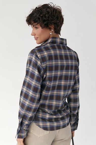 Сорочка в клітинку з акцентом на талію - темно-коричневий цвет, M (є розміри) | Зображення 1