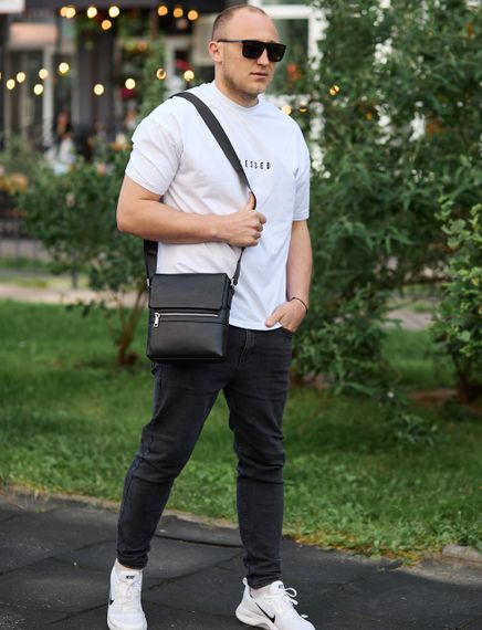 Шкіряна чоловіча сумка-месенджер через плече чорна Tiding Bag 56230 | Зображення 9