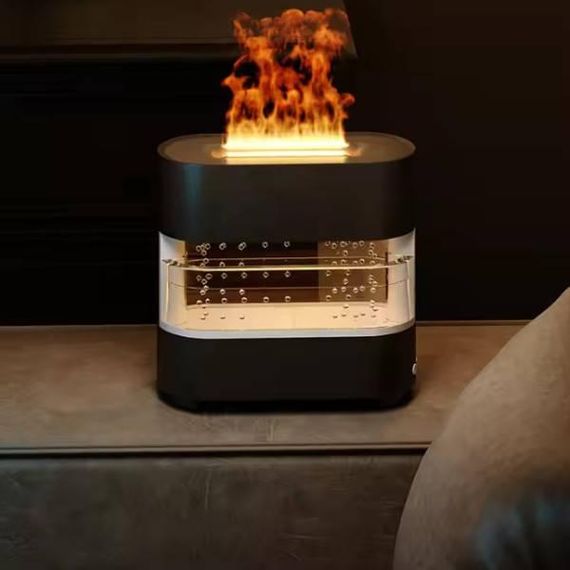 Зволожувач повітря з імітацією крапель дощу та полум'я Humidifier Чорний