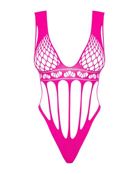 Сетчатый бодистокинг с продольными вырезами Obsessive B121 teddy S/M/L, розовый sexstyle | Зображення 4