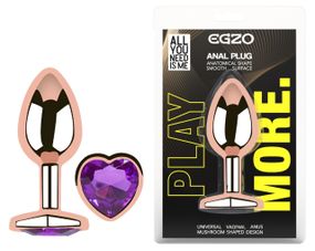 Анальная пробка с кристаллом EGZO - Rose Gold Heart Plug Purple size S sexstyle