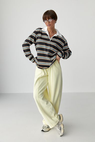 Смугастий лонг з комірцем поло - темно-коричневий цвет, ONE SIZE (є розміри) | Зображення 2