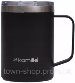 Термокружка Kanille Black 360мл с ручкой, черная KM-2159