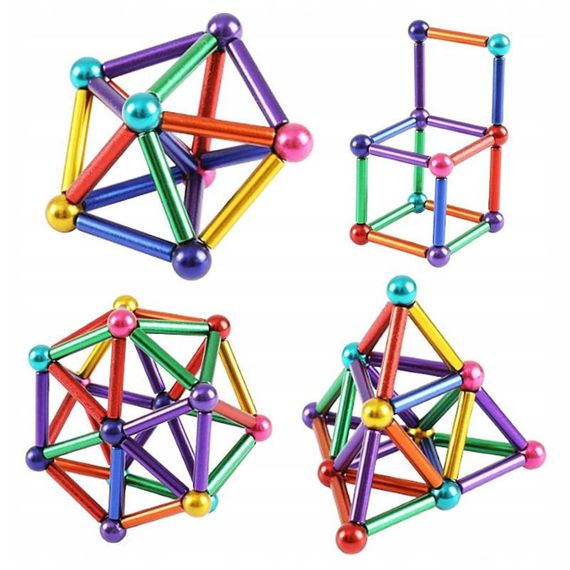 Магнитный конструктор-головоломка 36 палочек и 27 шариков, Разноцветный / Развивающая игрушка-головоломка для | Зображення 4