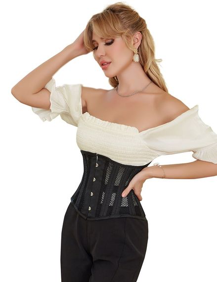 Корсет із сітки Star Night Steel Bones Grid Corsets з гачками і шнурівкою, чорний, L (без коробки) | Зображення 2