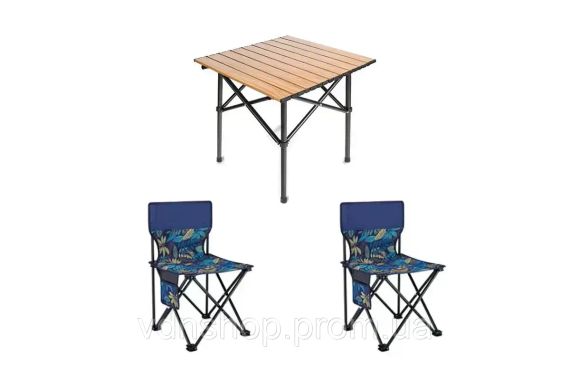 Стіл + 2 стільці STD-02 стіл складаний прямокутний коричневий, (Д530 * Ш550 * В500мм), стільці метал + тканина (40 * 40 * 35),