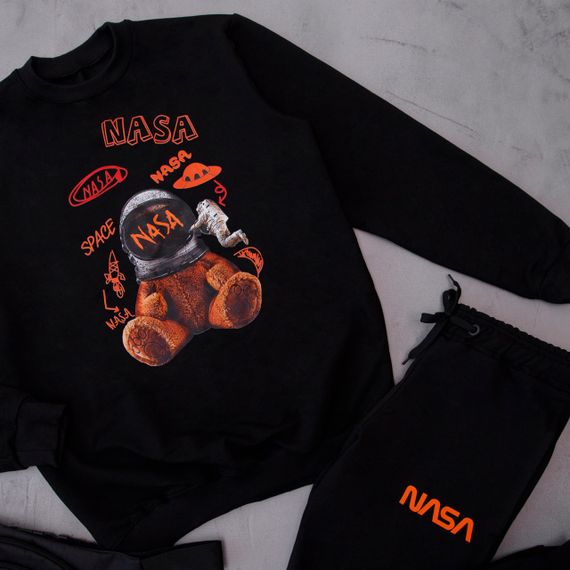 Мужской спортивный костюм худи + штаны с принтом Мишка Nasa OC1279 цвет черный размер L | Зображення 2