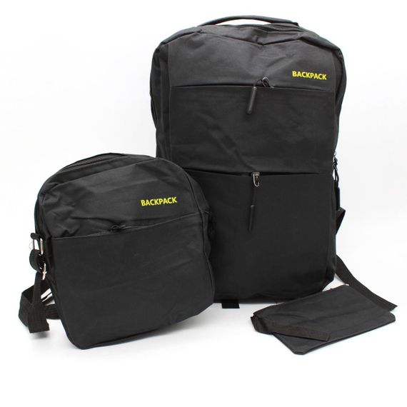 Рюкзак городской 3в1 с сумкой и кошельком, 18л, 42х33х10 см, 9018, Черный / Дорожный комплект | Зображення 9