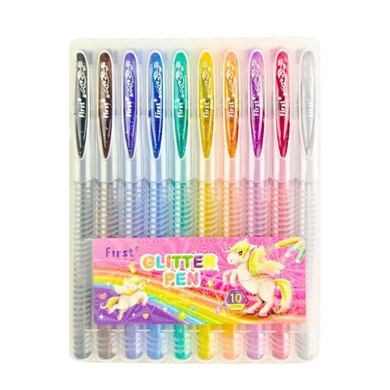 Набор гелевых ручек с глиттером 9838-10, 10 штук, 10 цветов, PVC BOX с петлей