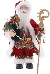 Интерьерная новогодняя фигурка Santa с подарками и Посохом 30см красный с зеленым