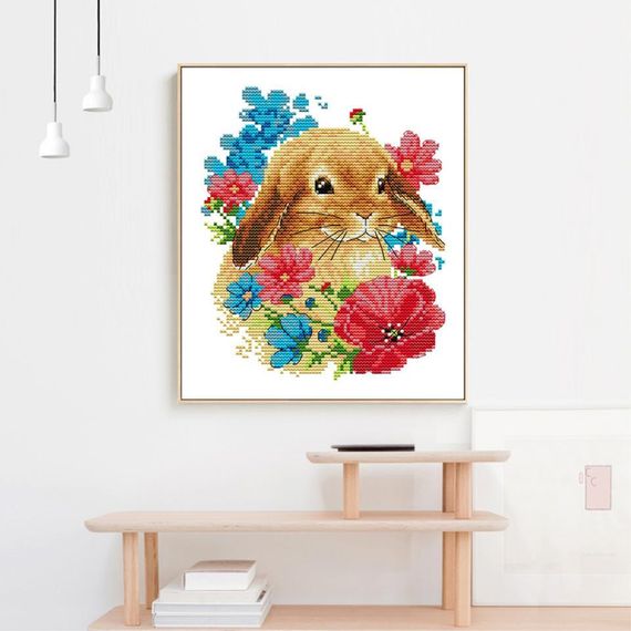 Набор для вышивания по нанесённой на канву схеме "Rabbit in Flowers". AIDA 14CT printed 21*26 см | Зображення 9