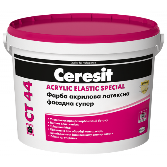 Фарба акрилова латексна фасадна супер Ceresit CT 44 Acrylic Elastic Special База біла 10 л