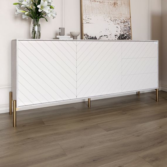 Тумба під телевізор із золотими металевими ніжками LION Амарант 168x40x76,5 см Бетон/Білий (LION-043073)