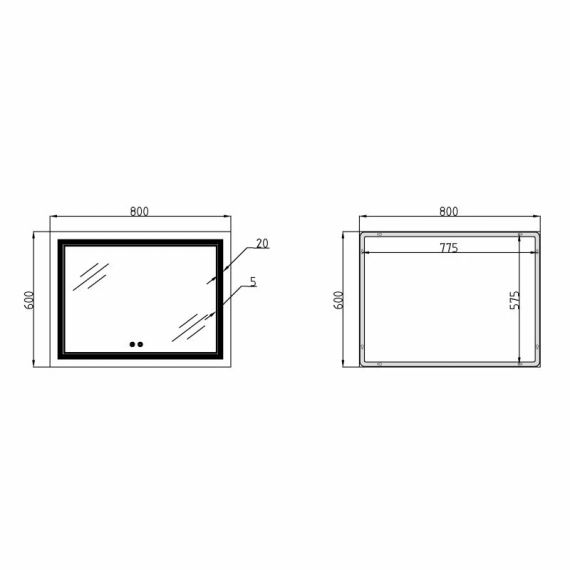 Зеркало Qtap Cardinal (CA1) 800х600 с LED-подсветкой Touch, с антизапотеванием, с диммером, рег. темп цвета (3000-6500K) | Зображення 1