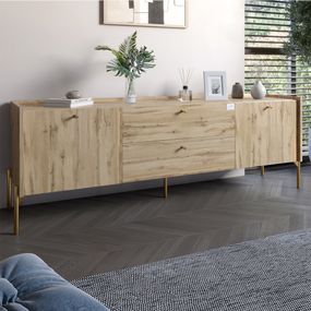 Тумба під телевізор з шухлядами LION Wood з золотими ніжками 180х50х40 см Дуб Аппалачі (LION-043112)