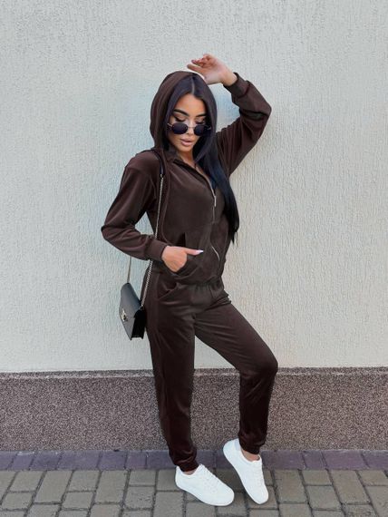 Жіночий спортивний костюм велюровий з кофтою на блискавці розмір L колір коричневий Vi114 | Зображення 2