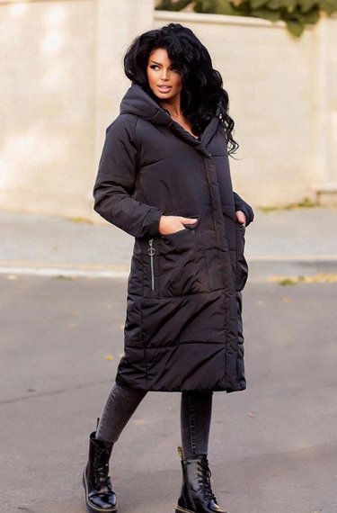 Женская теплая зимняя длинная куртка-пальто MM467 размер 42/44 цвет черный | Зображення 1